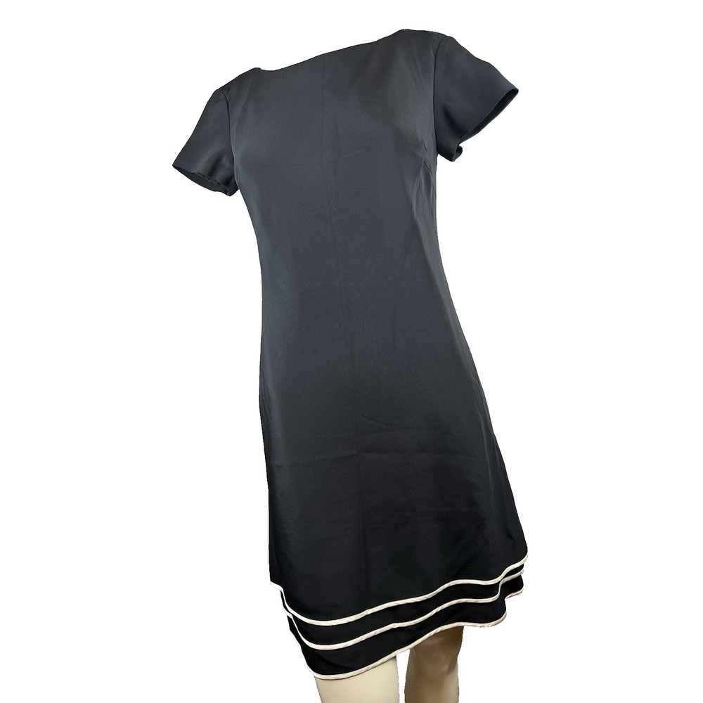 TALBOTS Petites Pure Silk Sheath Dress Womens Size 2P Black Lined Short Sleeves